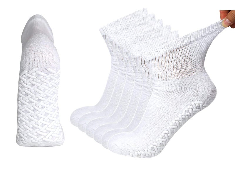 Brooklyn Socks 6 Pairs of Non-Skid Diabetic Cotton Quarter Socks with Non Binding Top (White, 13-15) - Image 1